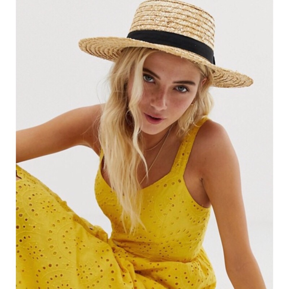 South Beach Straw Boater Hat With Black Ribbon